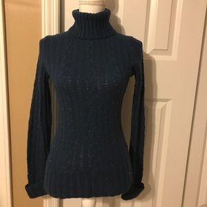 Navy Blue Turtleneck Shimmer Sweater from Express